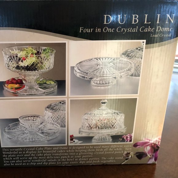Crystal Dublin Godinger Dining Crystal 4 In Cake Dome Punch Bowl Salad Bowl Relish Tray